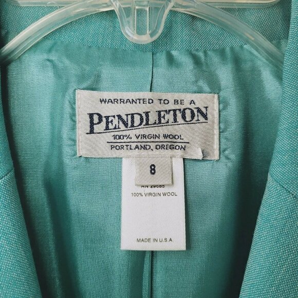 Pendleton Blazer Sz 8 Aqua Blue All Season Wool Single Breasted Career Office - Picture 4 of 9